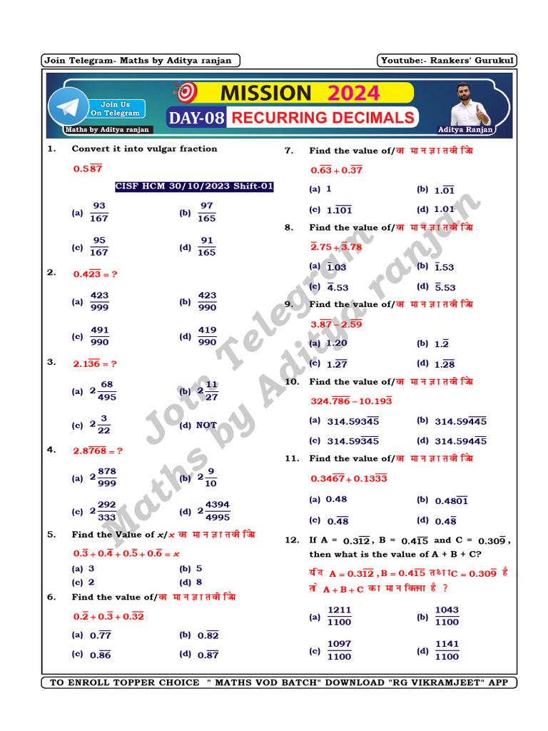 DAY 08 RECURRING DECIMALS (Mission 2024) | PDF