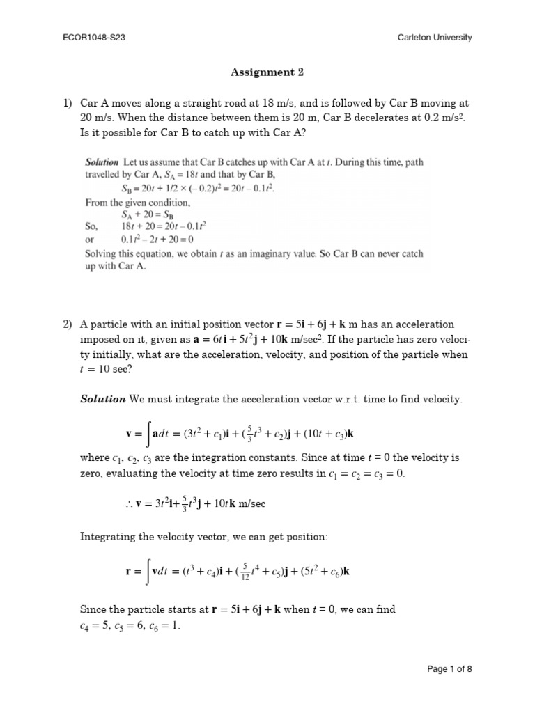 ECOR1048 Assignment 2 Solutions | PDF | Acceleration | Teaching Methods ...