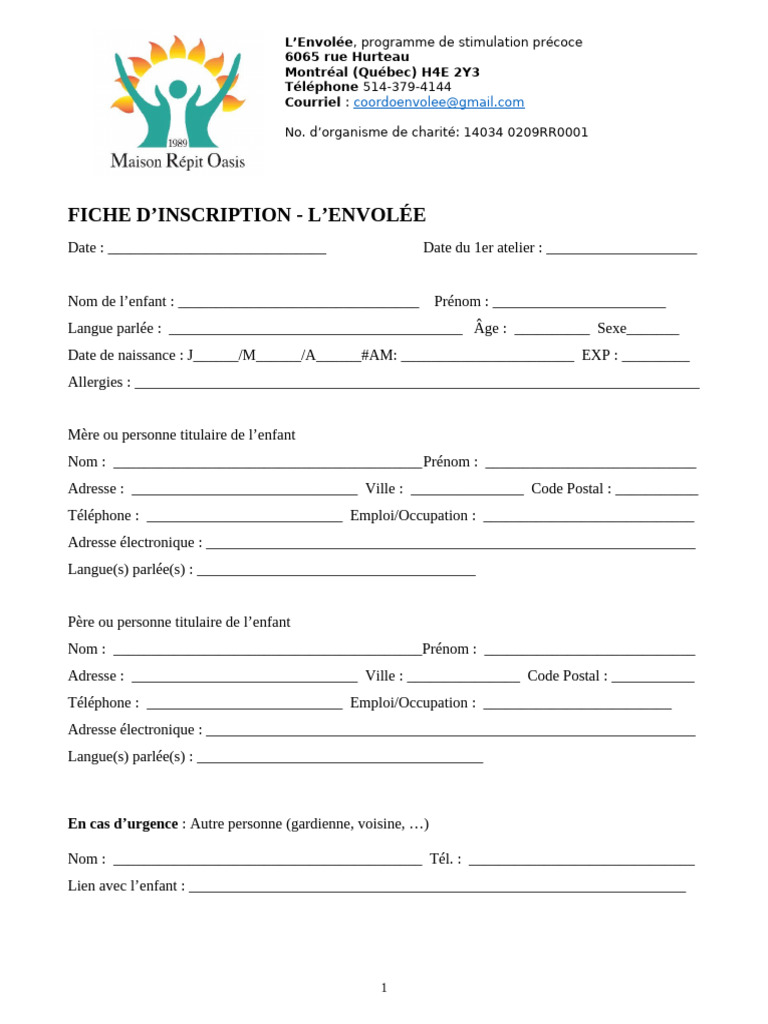 Fiche d'inscription Version 2024 | PDF