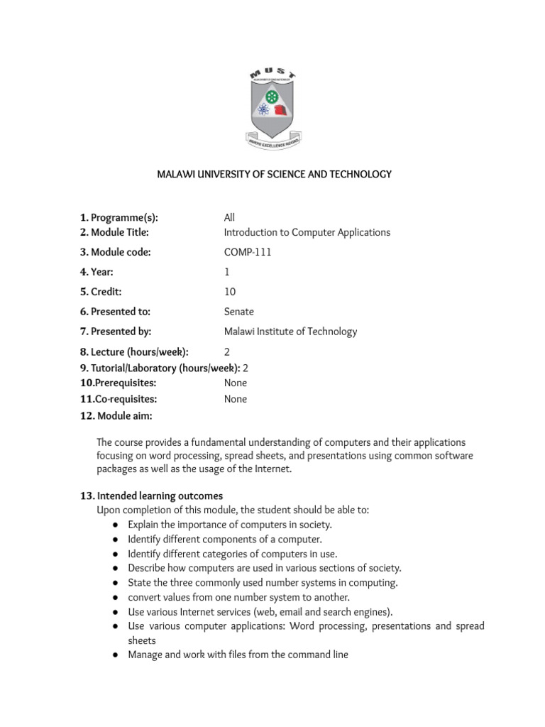 COMP-111 Module Outline (2021) | PDF