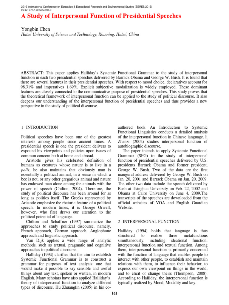 A Study of Interpersonal Function of Presidential Speeches | PDF