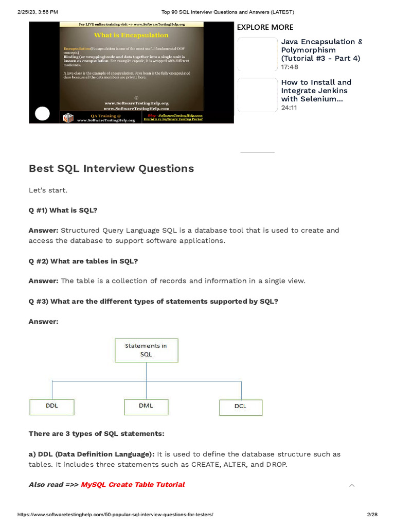 Top 90 SQL Interview Questions and Answers (LATEST) | PDF