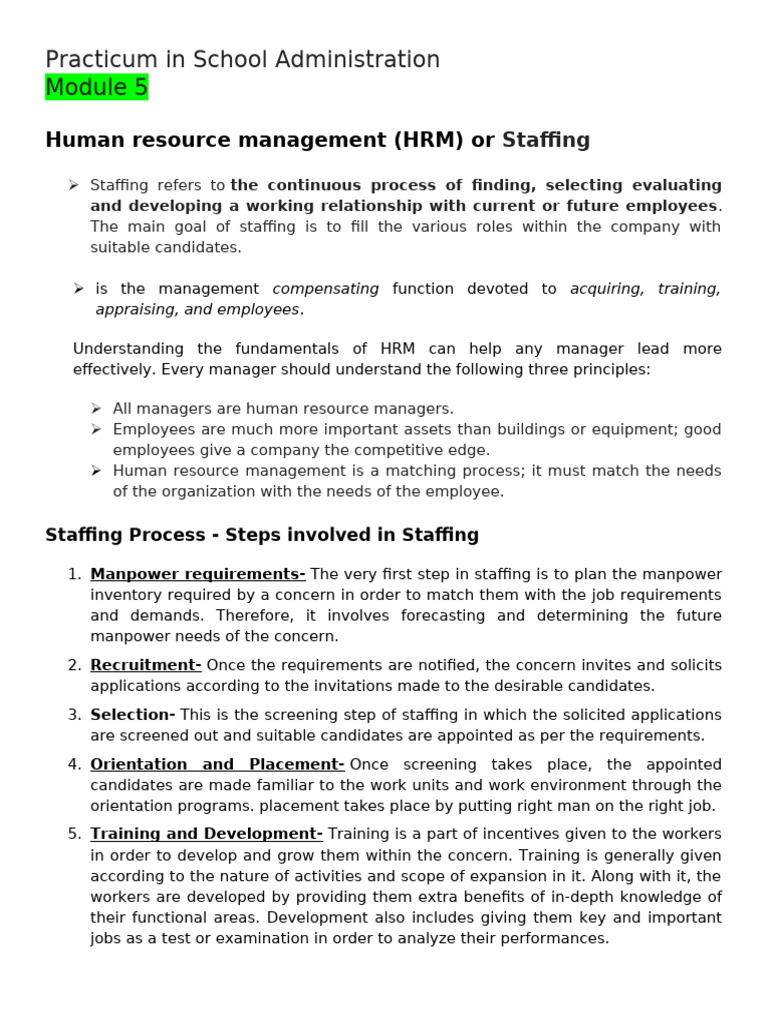 Practicum in School Administration - Module | PDF | Human Resources ...