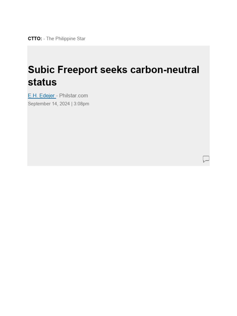Subic Freeport Carbon-Neutral Status | PDF