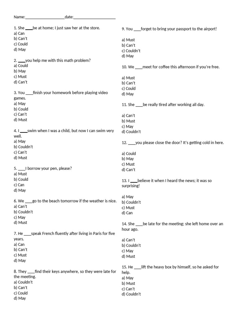 Quiz Modal Verbs | PDF