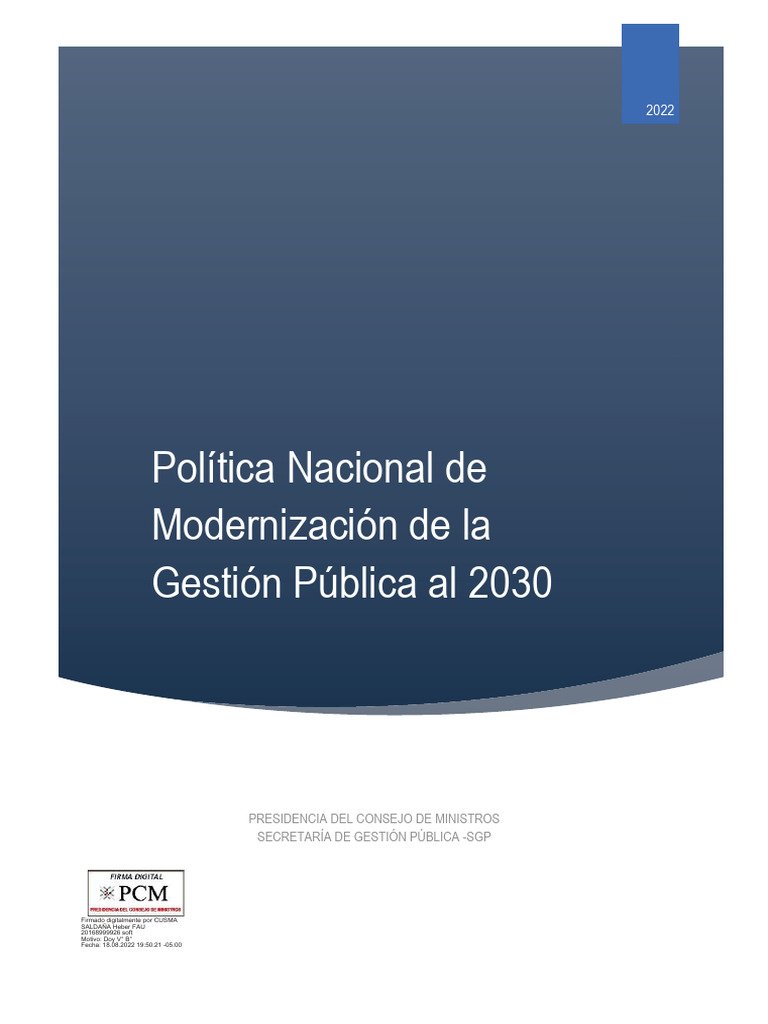 Política Nacional de Modernización de La Gestión Pública Al 2030 1 | PDF