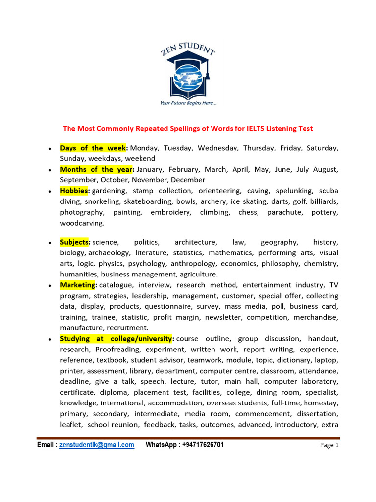 Ielts listening vocabulary pdf