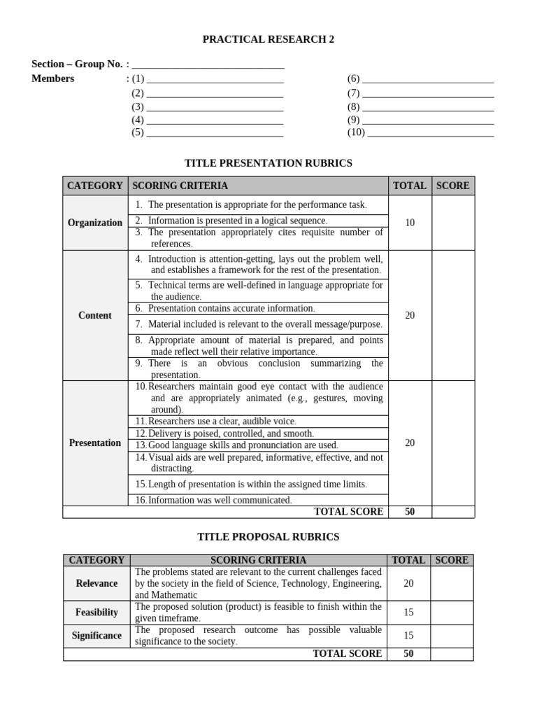 Title Proposal Form Presentation Rubrics | PDF | Information ...