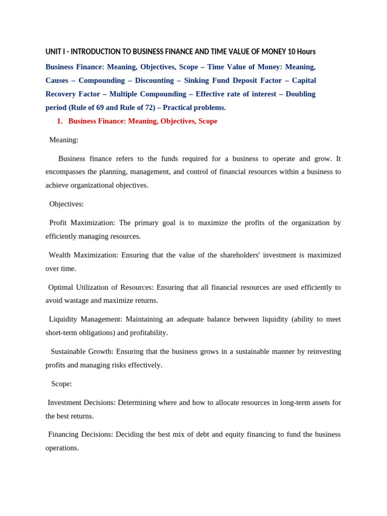 Unit I BF Notes | PDF