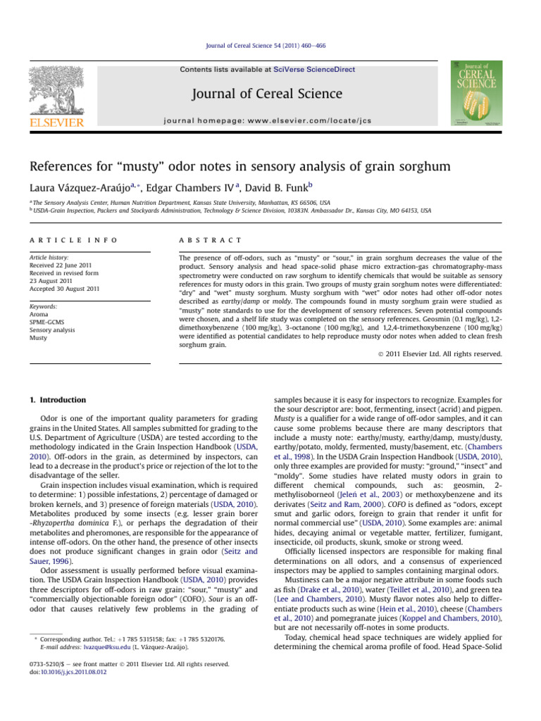 References For Musty Odor Notes in Sensory Analysis of Grain Sorghum | PDF