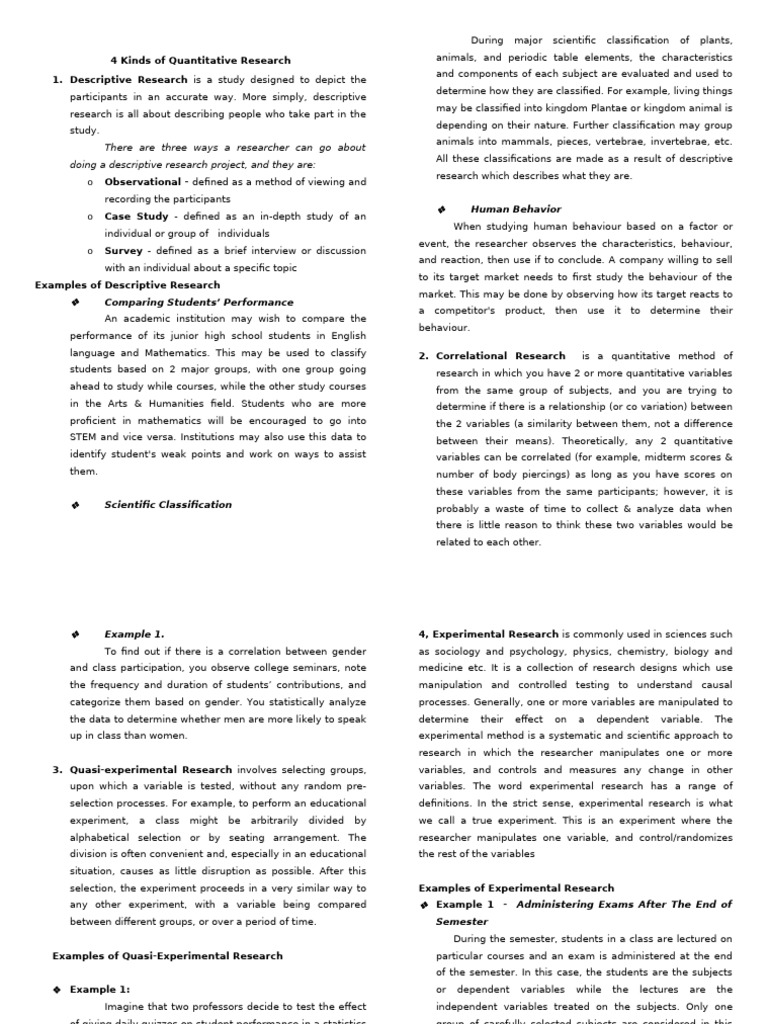 4 Kinds of Quantitative Research | PDF | Quantitative Research | Experiment