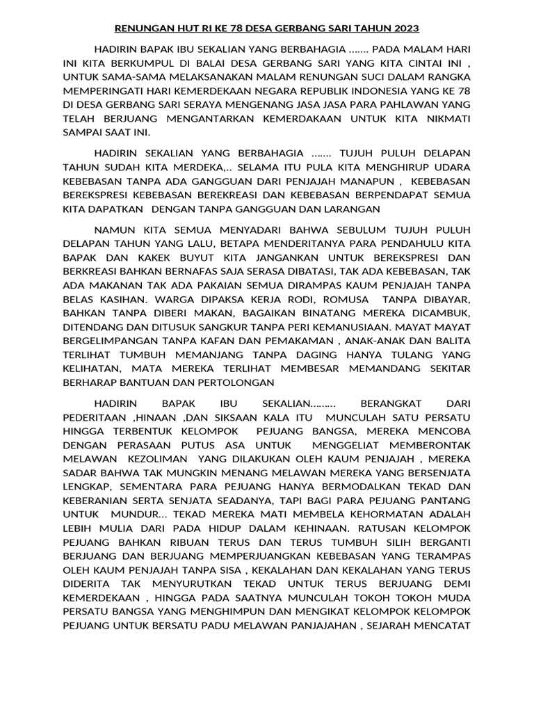 Renungan Hut Ri Ke 75 Desa Gerbang Sari Tahun 2020 Pdf