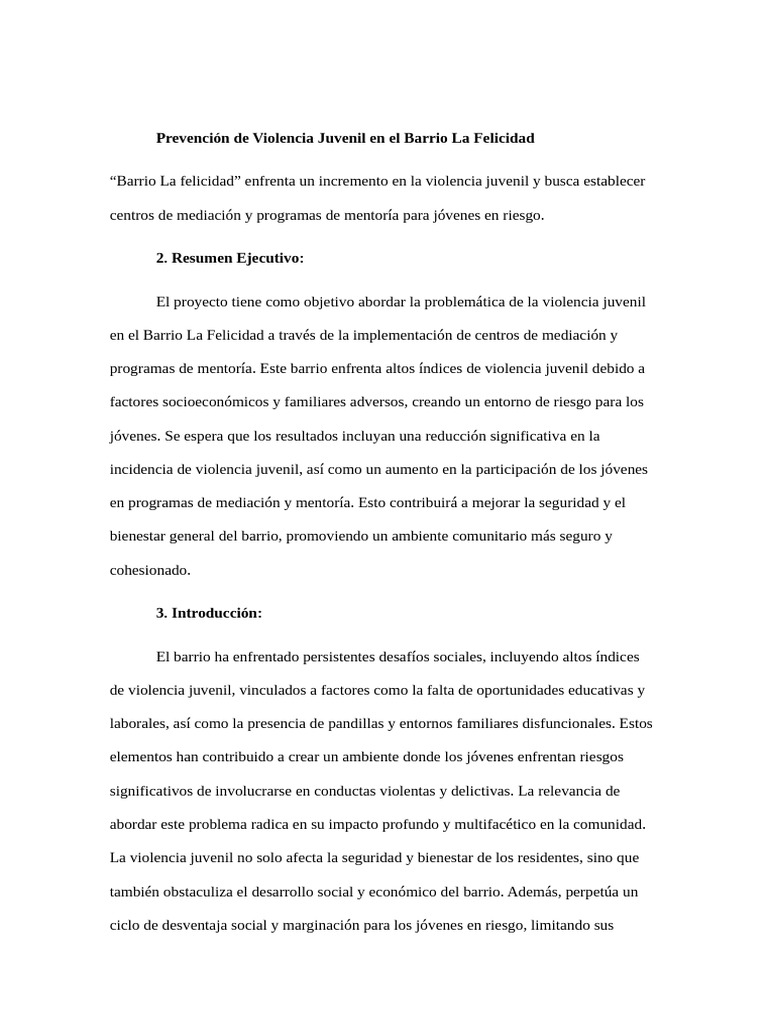 Prevención de Violencia Juvenil en La Felicidad | PDF | Investigación ...