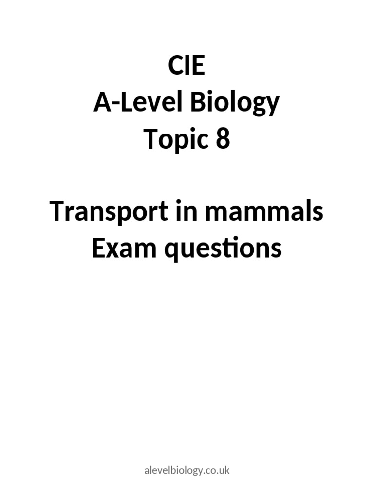 Topic 8 - Transport in Mammals | PDF