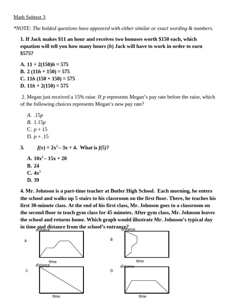 Math Subtest 3 Final | PDF