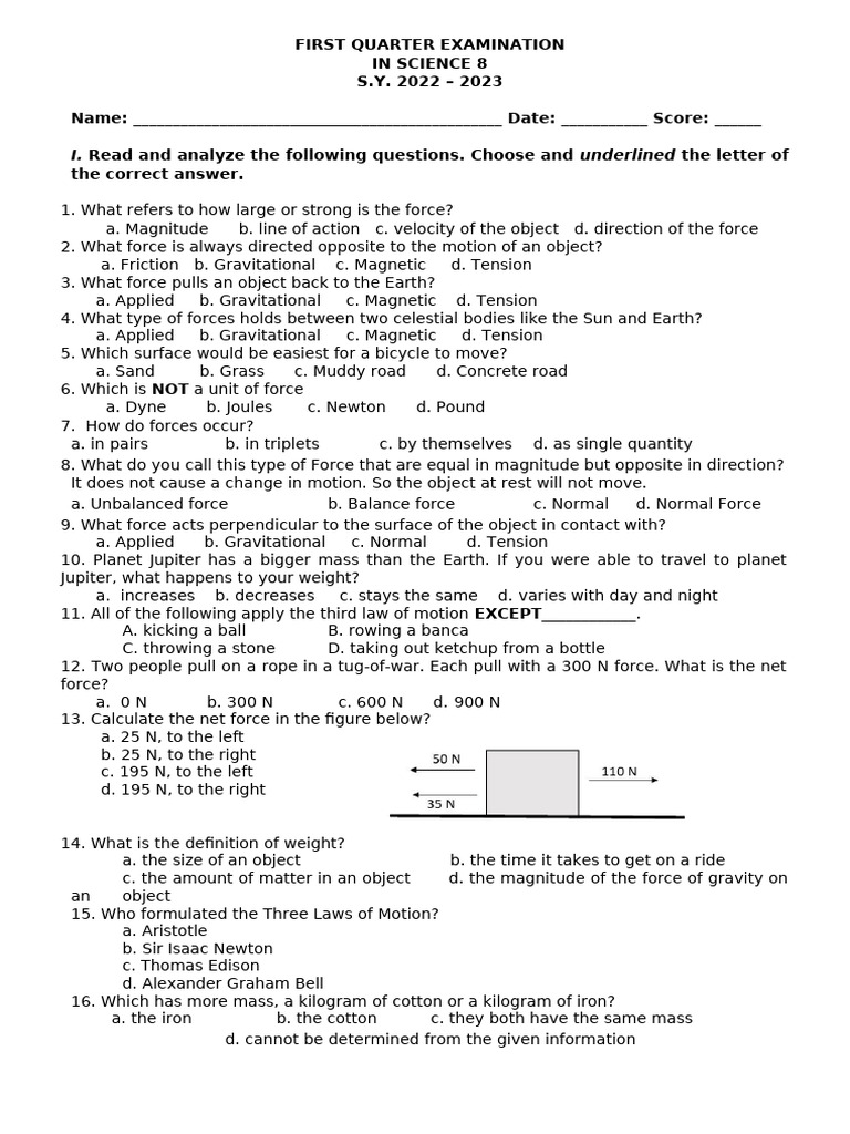 Sicence 8 summative test first quarter module 1 to 8 2021 2022 pdf