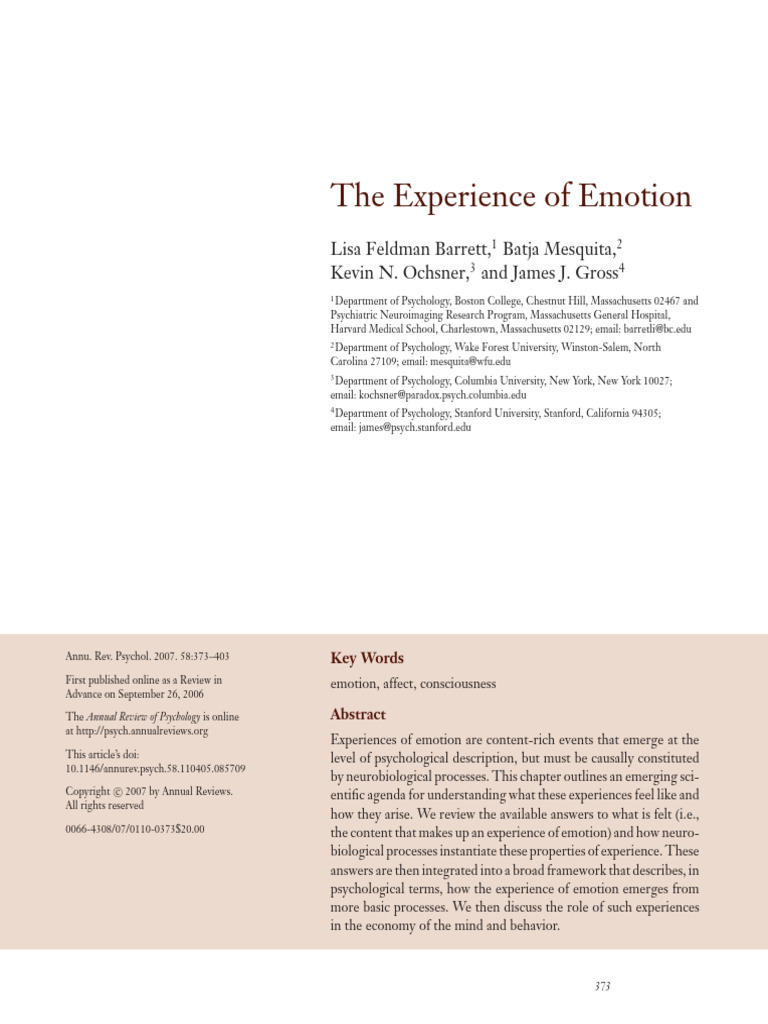 The Experience of Emotion | PDF