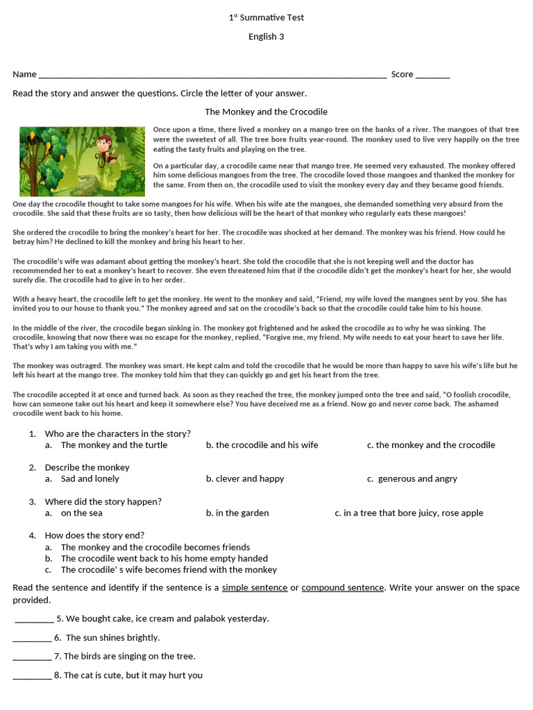 1st Summative Test English | PDF