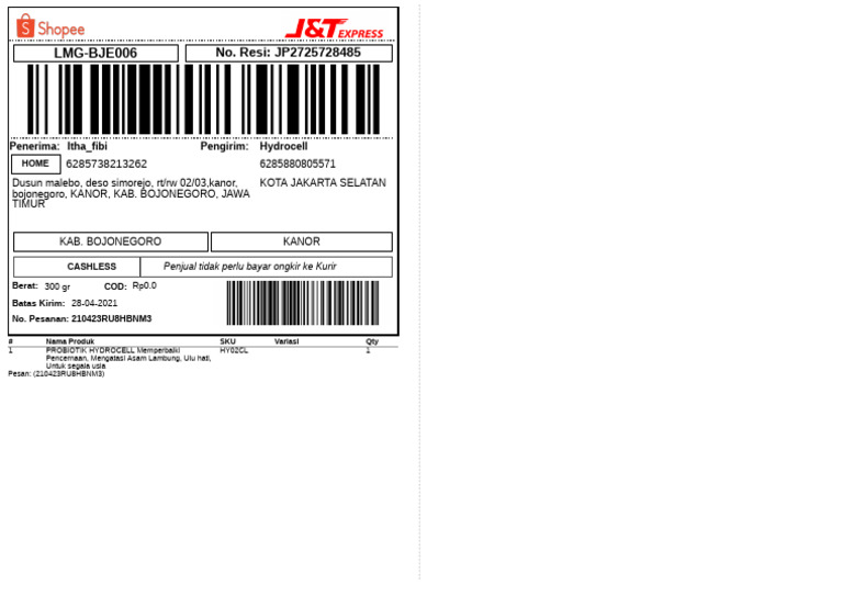 Label Pengiriman - Reguler - 1 | PDF