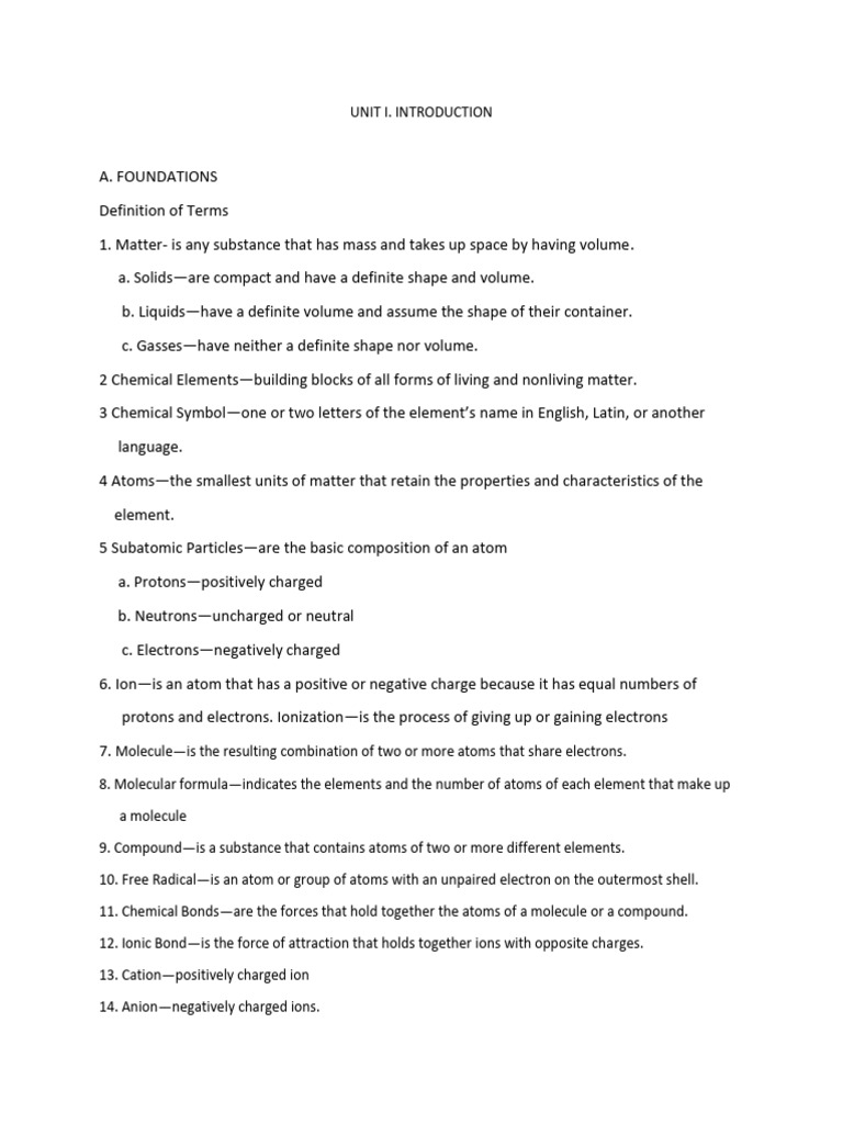 UNIT I Notes | PDF | Ion | Chemical Reactions