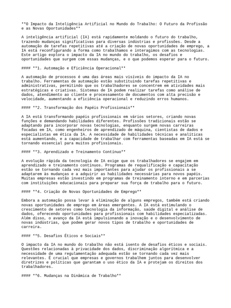 O Impacto Da Inteligência Artificial No Mundo Do Trabalho O Futuro Da ...