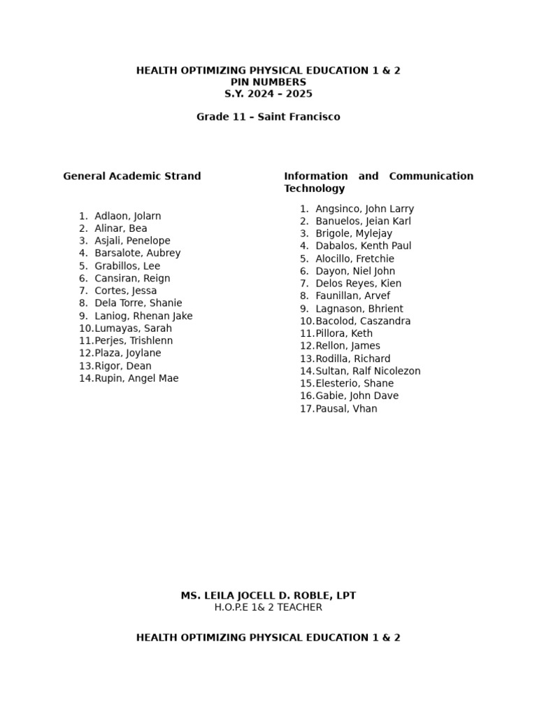 Health Optimizing Physical Education 1&2 | PDF