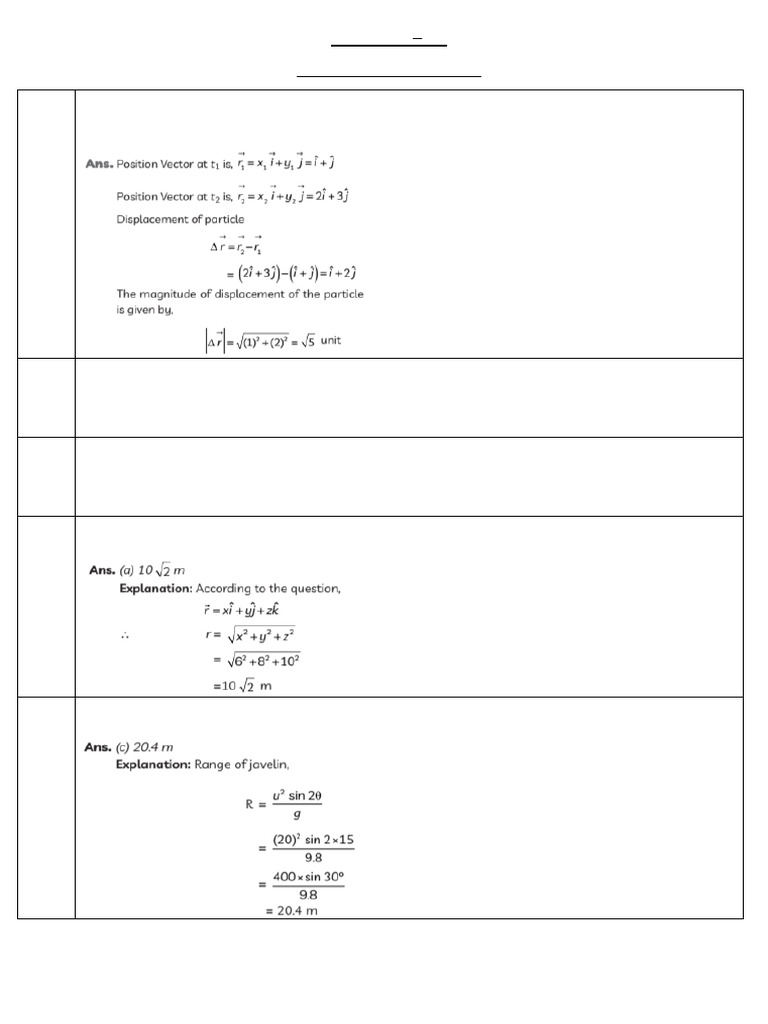 Motion in A Plane Tuition Test Ans Key | PDF