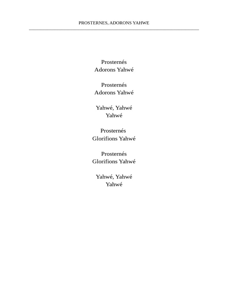 Prosternés, Adorons Yahwé - Paroles | PDF