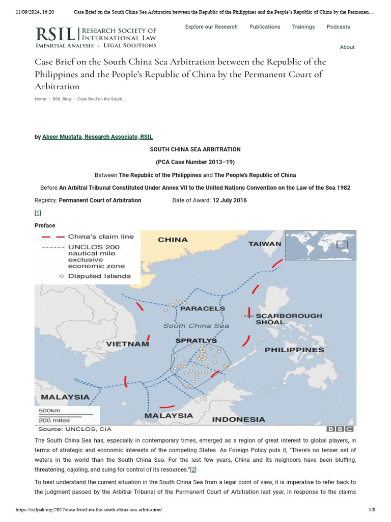 Case Brief on the South China Sea Arbitration between the Republic of ...