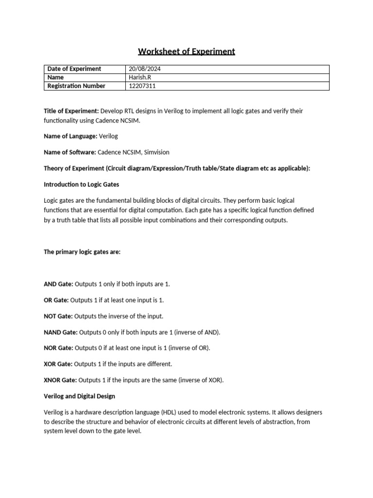 Worksheet of Experiment | PDF