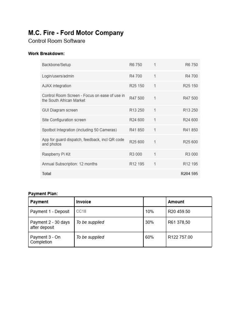 Example Cost Break Down | PDF