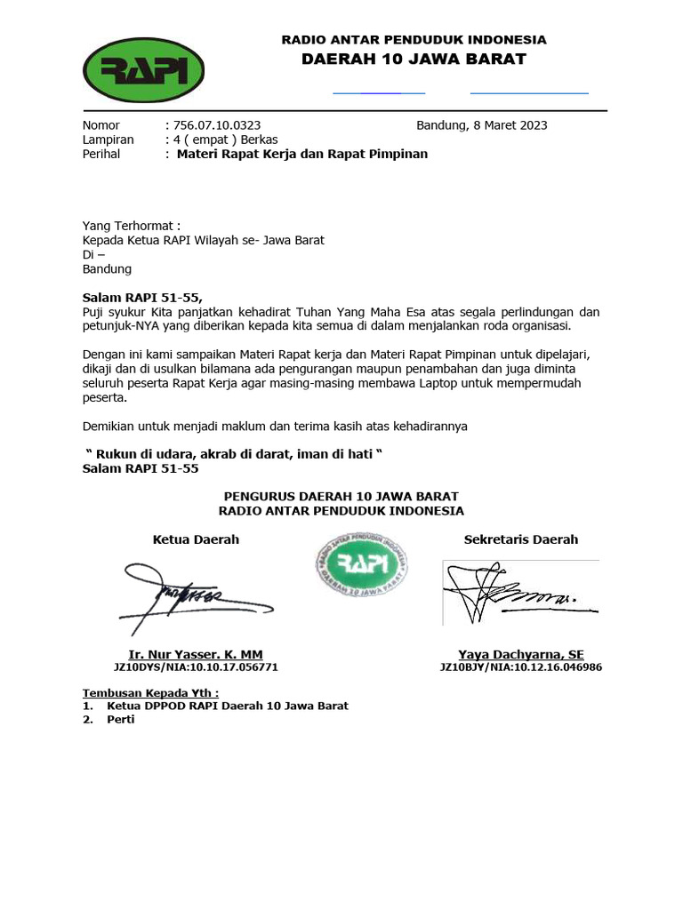 Surat Pengantar Materi RAKER & RAPIM - TH 2023 | PDF