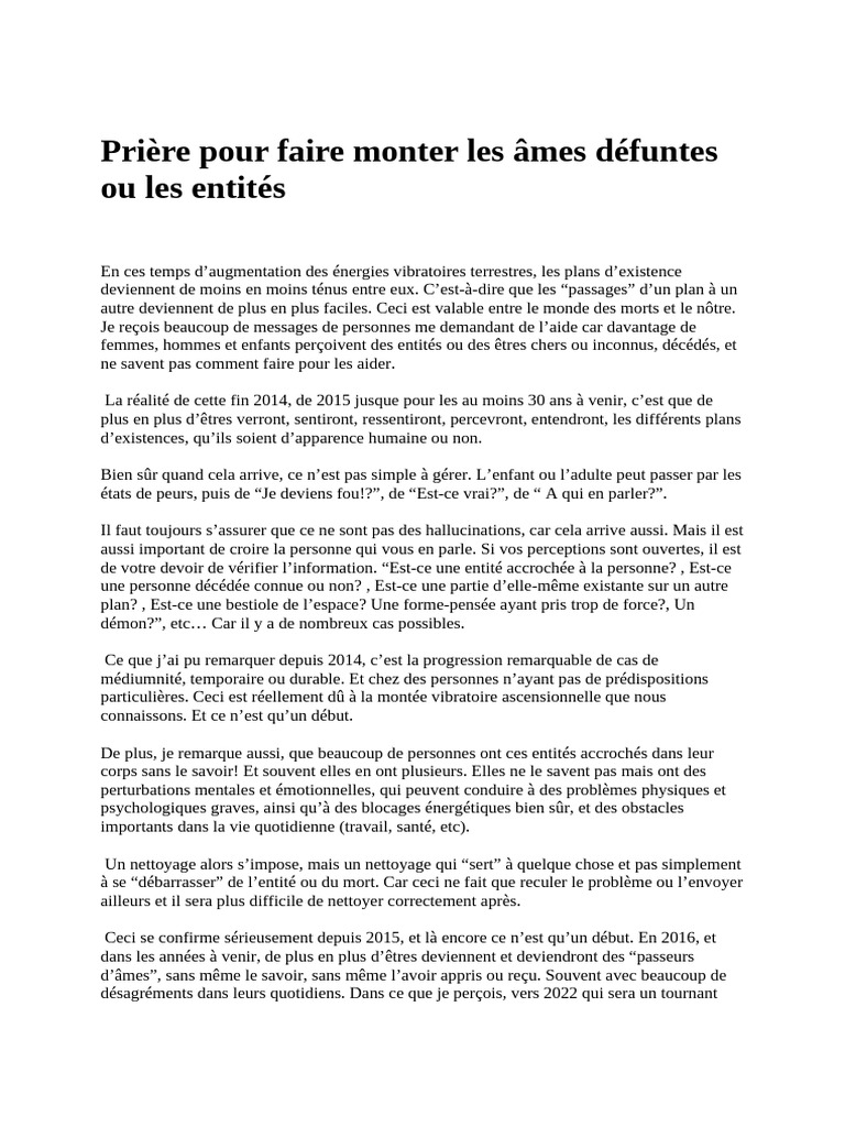Prière Pour Faire Monter Les Âmes Défuntes Ou Les Entités | PDF