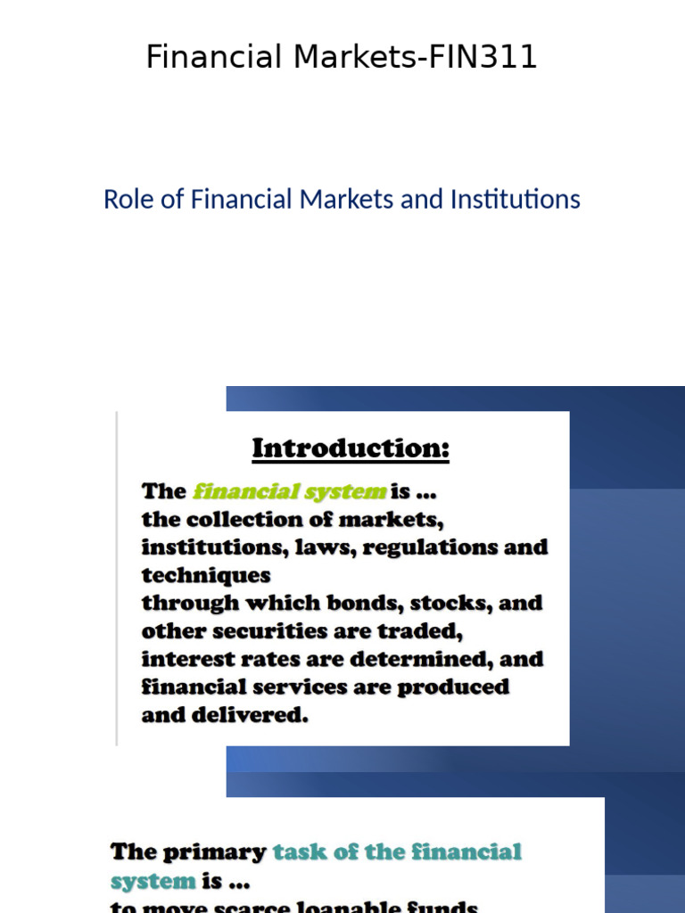 1.role of Financial Markets and Institutions | PDF