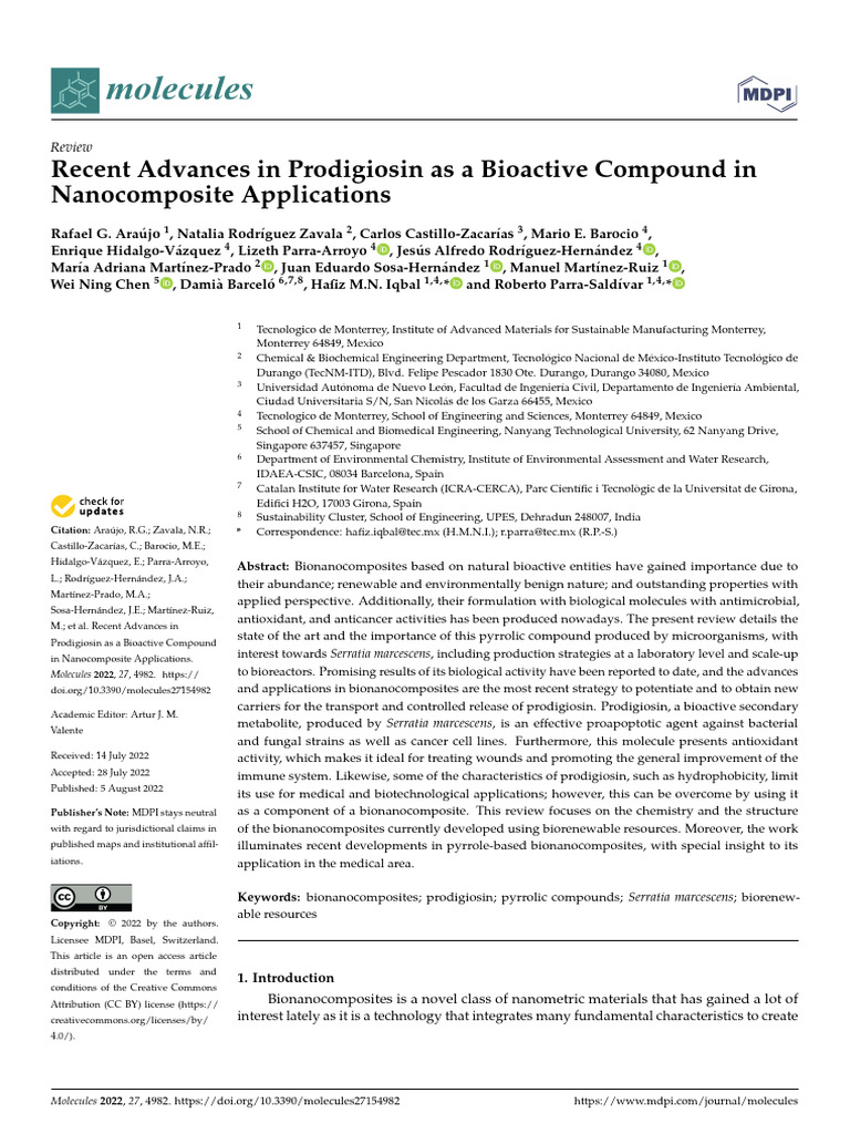 Molecules: Recent Advances in Prodigiosin As A Bioactive Compound in ...