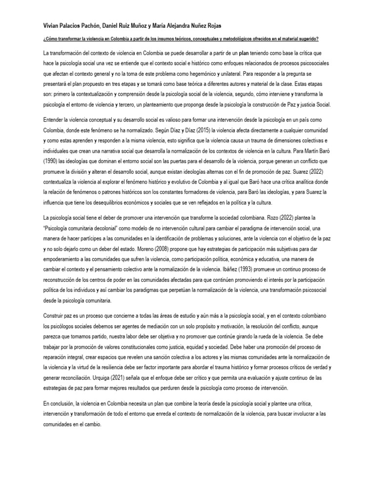 C mo transformar la violencia en colombia a partir de los insumos
