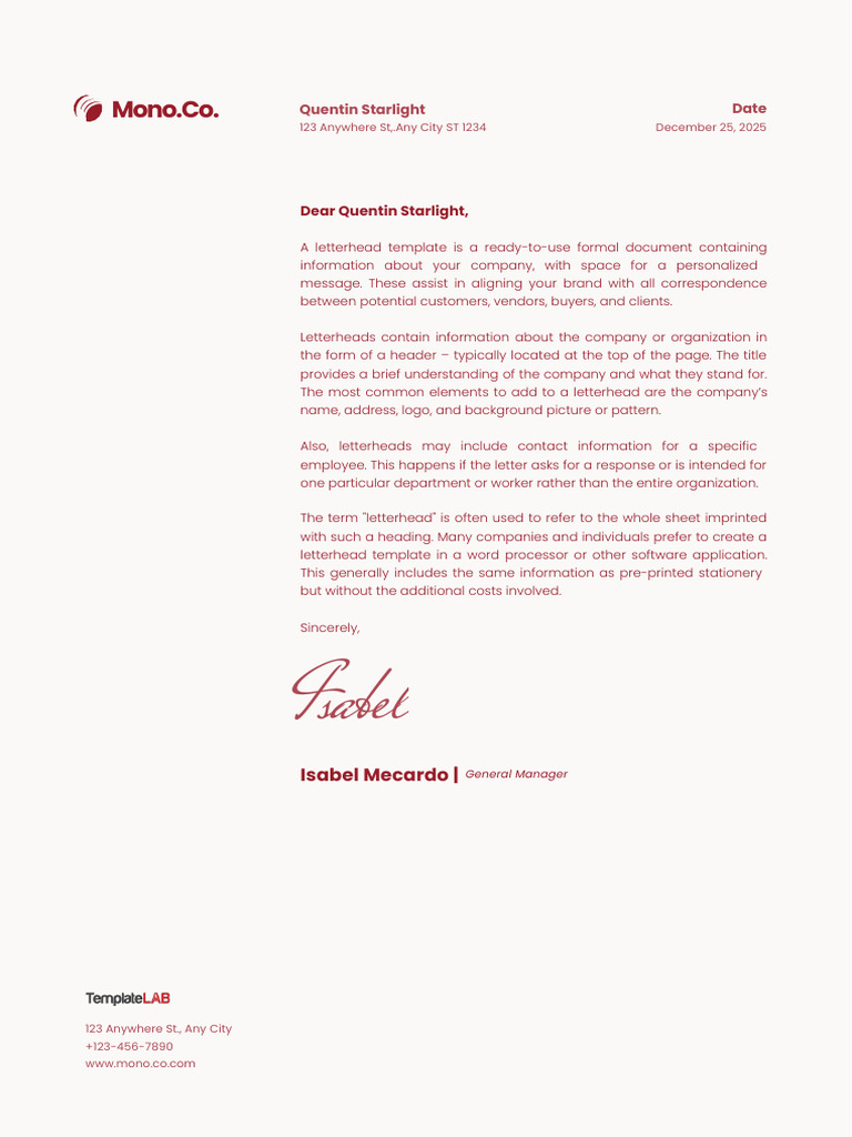 Business Letterhead Template Pdf