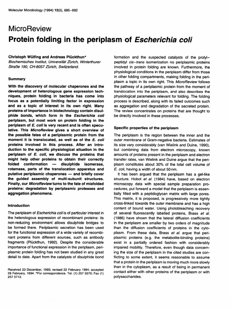 Molecular Microbiology - June 1994 - Wülfing - Protein Folding in The ...