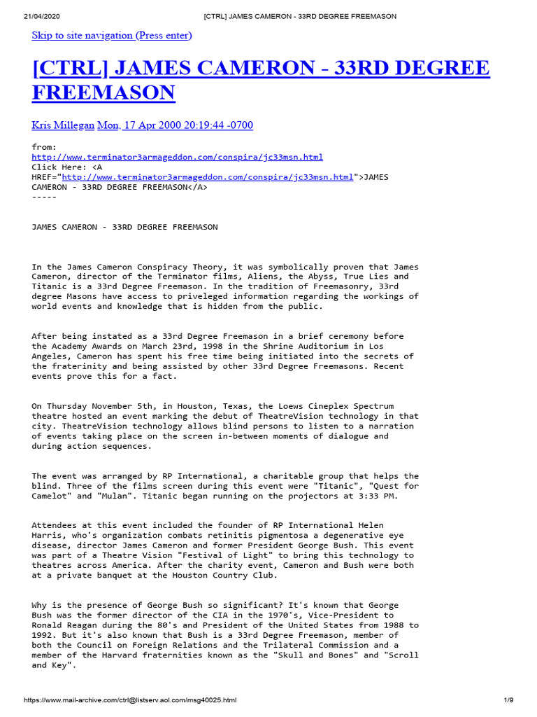 (CTRL) James Cameron - 33RD Degree Freemason | PDF