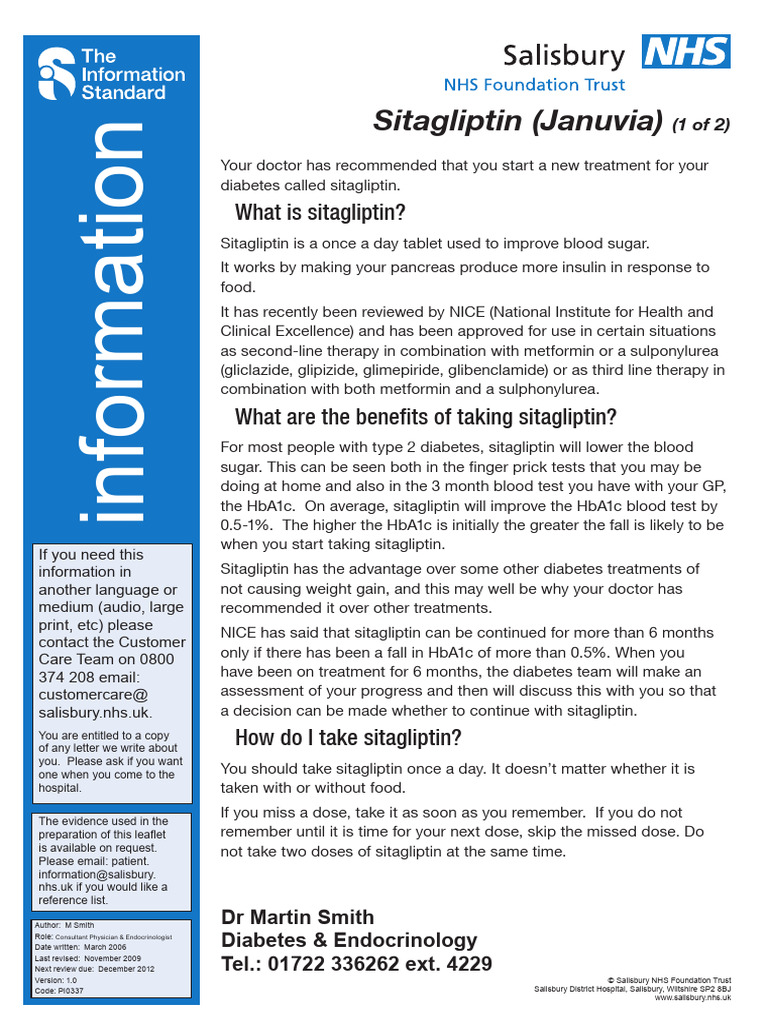 Sitagliptin januvia 1 of 2 icid salisbury nhs foundation trust