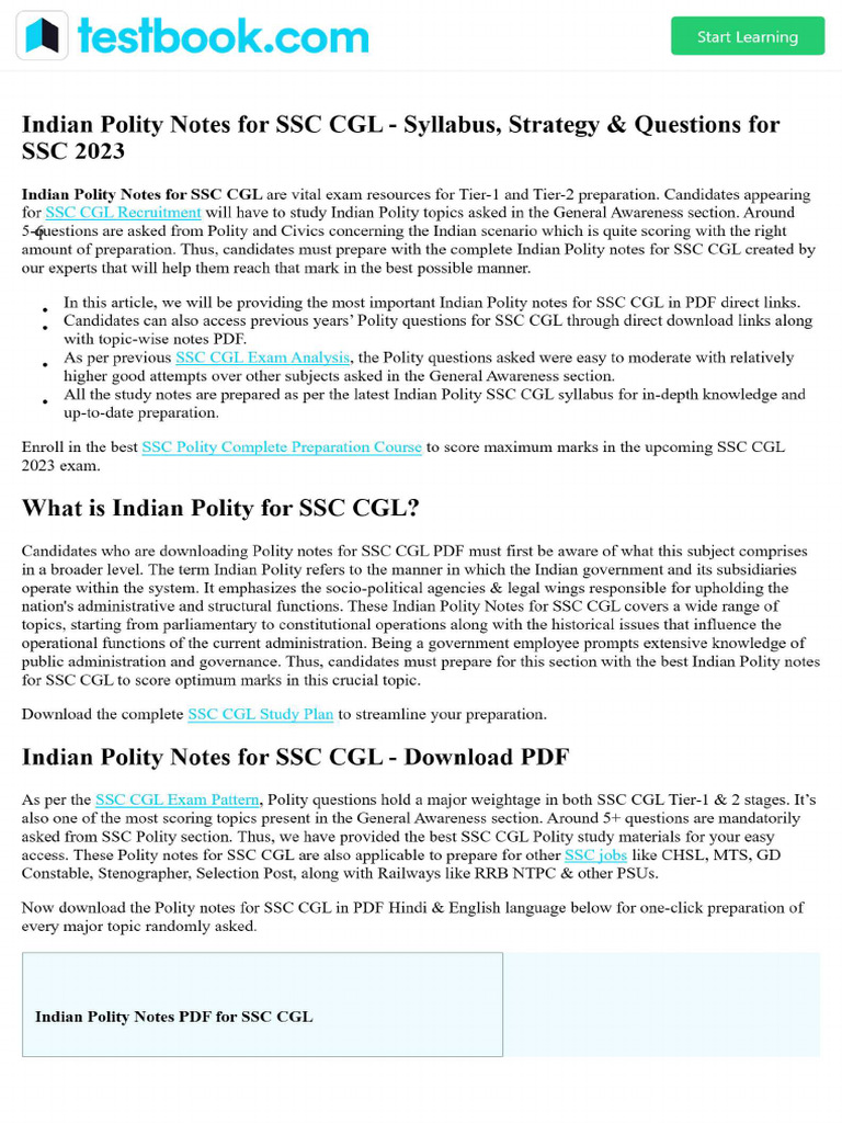 Indian Polity Notes For SSC CGL - Syllabus, Strategy & Questions For ...