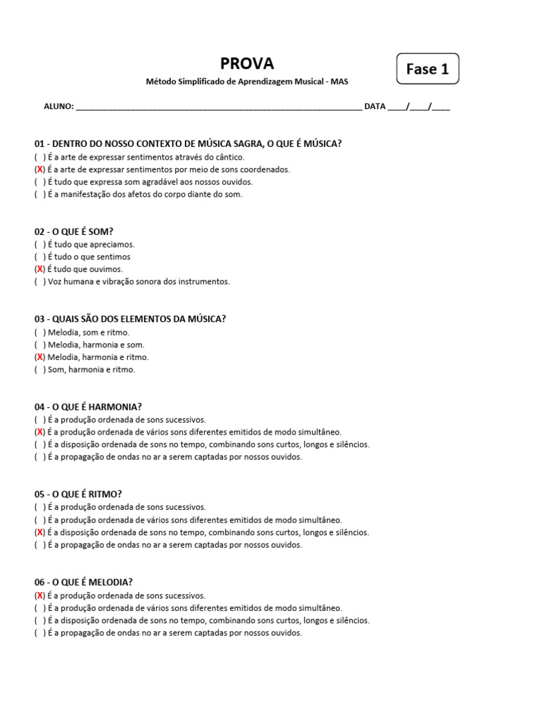 Prova Da Fase 1 - Gabarito | PDF