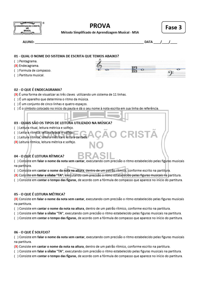 Prova Da Fase 3 - Gabarito | PDF