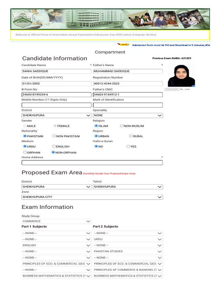 BISE Lahore Improvement Exam Guide | PDF | Pakistan