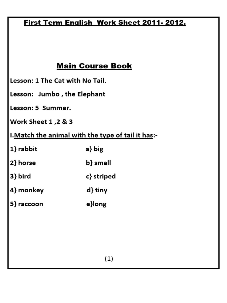 CBSE Class 1 English Worksheets PDF Language Arts & Discipline