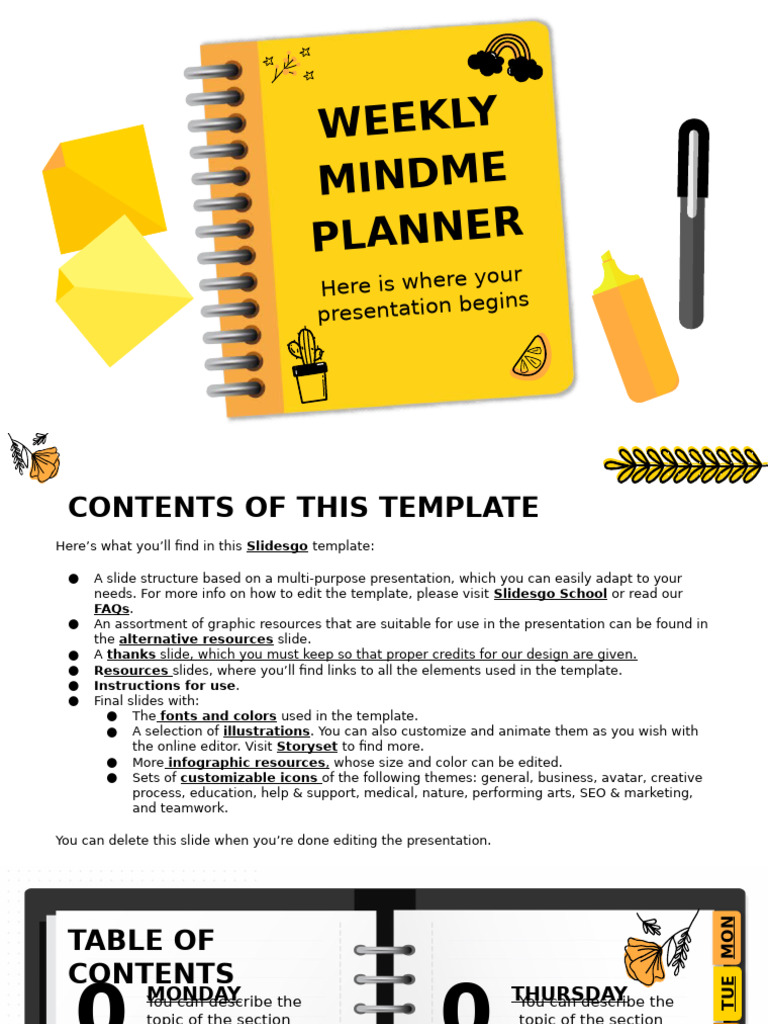 Weekly Mindme Planner XL by Slidesgo | PDF