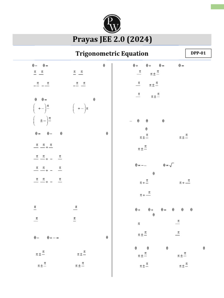 Trigonometric Equations DPP 01 (Of Lec 04) Prayas JEE 2.0 2024 | PDF