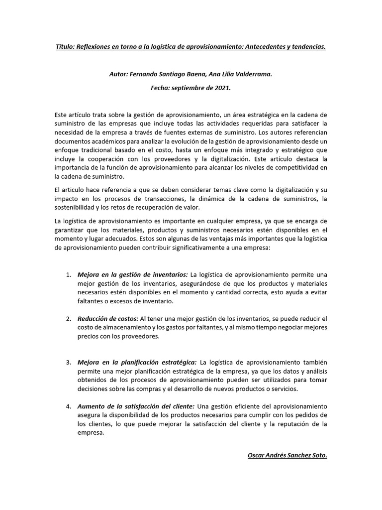 Logistica de Aprovisionamiento - Oscar | PDF