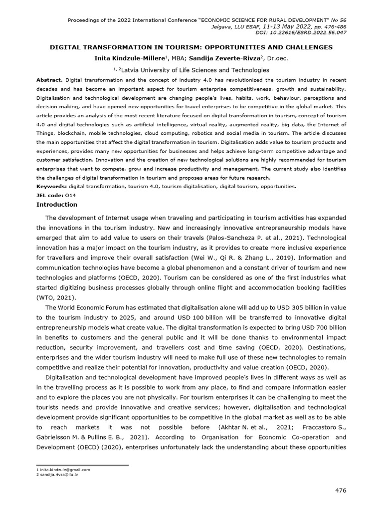 2022 - Digital Transformation in Tourism Opportunities and Challenges ...