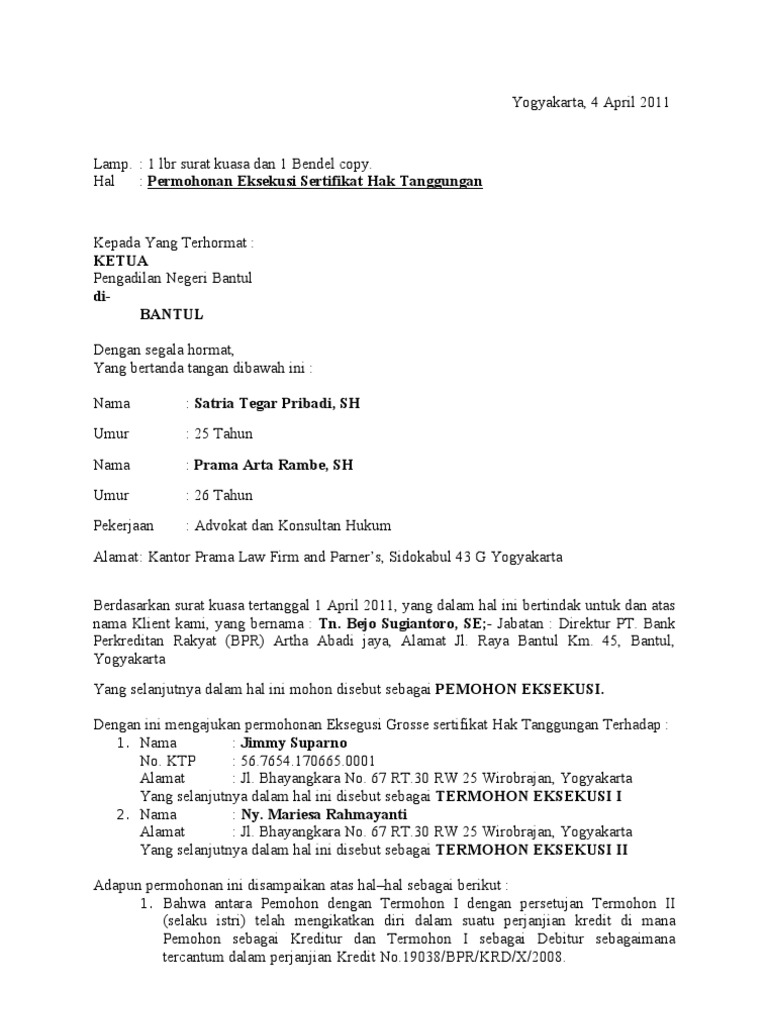 Contoh Surat Kuasa Perlawanan Eksekusi Contoh Surat